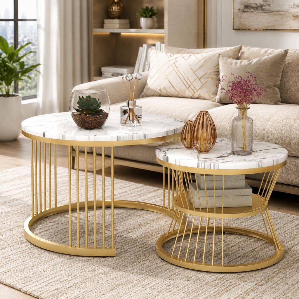 INONEFT Couchtisch Rund 2er Set, Modern Wohnzimmertisch mit Produktbild  KI-generiertes Bild