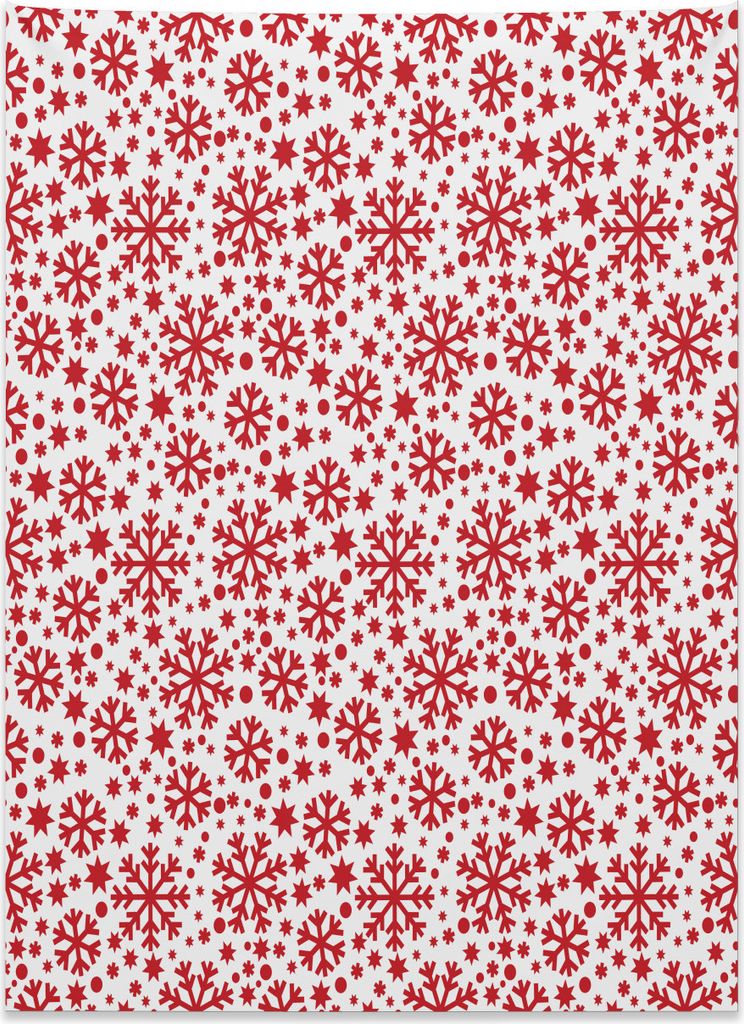 Abakuhaus Schneeflocke Wandteppich, Stern und Punktmuster aus Weiches Mikrofaser Stoff Kein Verblassen Klare Farben Waschbar, 110 x 150 cm, Weiß Rot