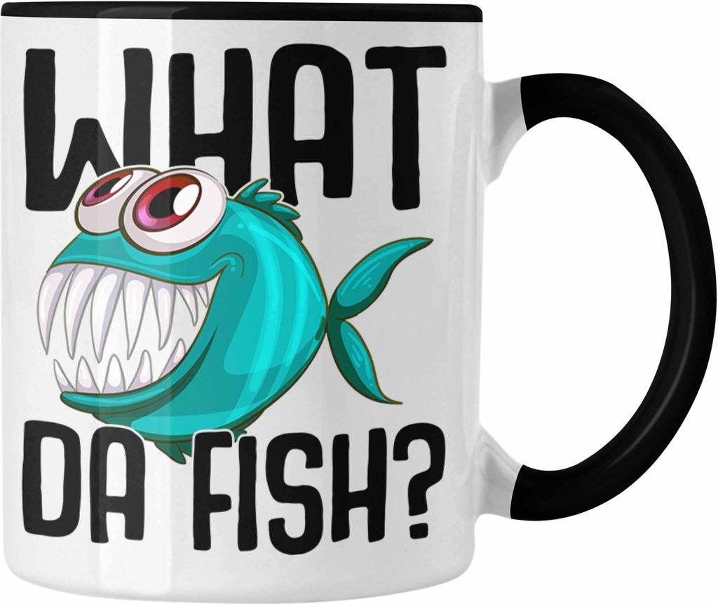 Trendation - Angler Fischer Tasse Geschenk Raubfische Hobbyangler Hecht Forelle Barsch Angeln Kaffeetasse Zubehör (Schwarz)