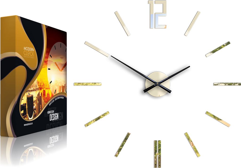 ModernClock, wanduhr goldspiegel groß, wanduhr 75cm, Wohnzimmeruhr, Stilvoll, Uhr