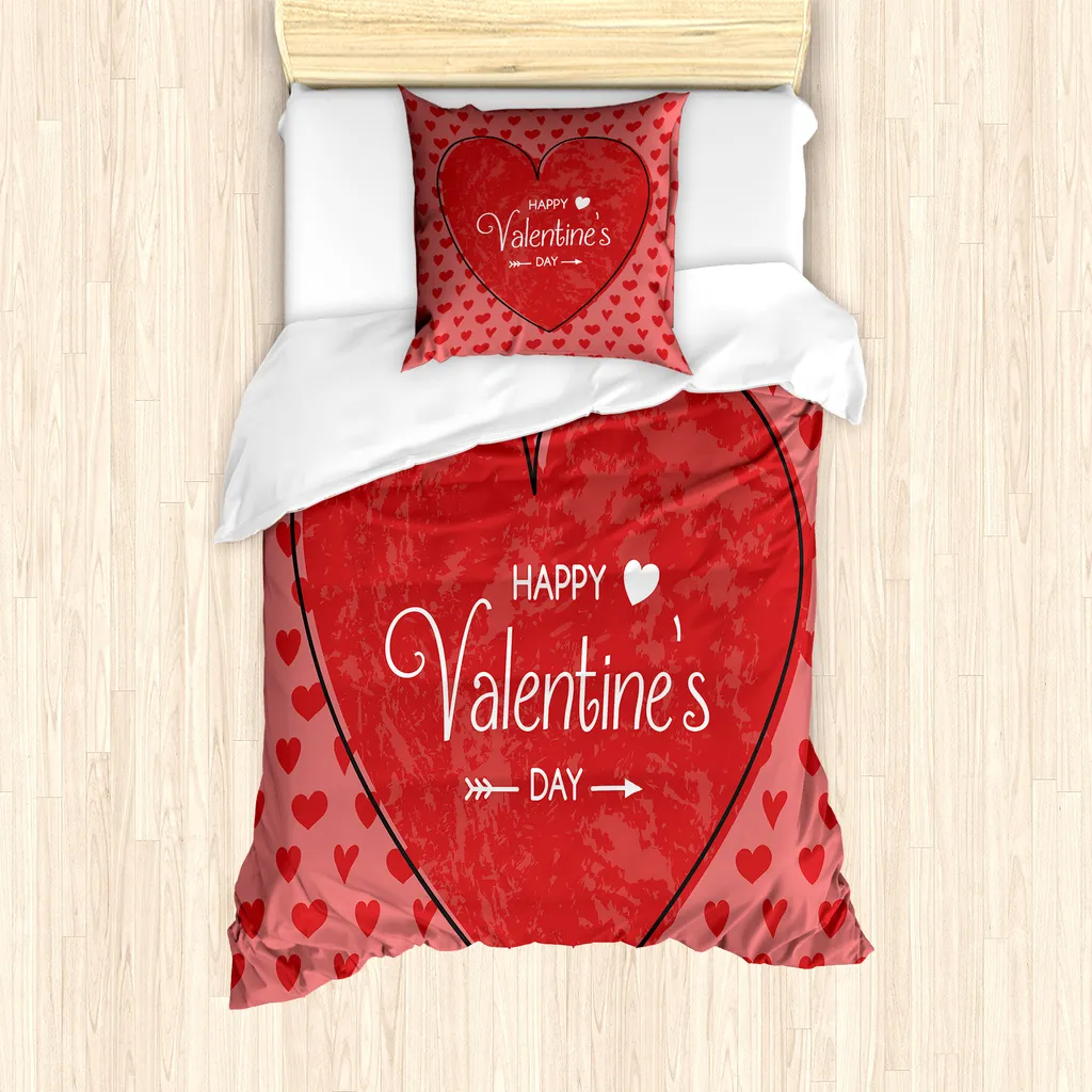 ABAKUHAUS Set copripiumino Vintage Valentine per letti singoli, motivo cuori, antiacaro, adatto a chi soffre di allergie, con federa, 135 cm x 200 cm - 80 x 80 cm, rosso vermiglio rubino