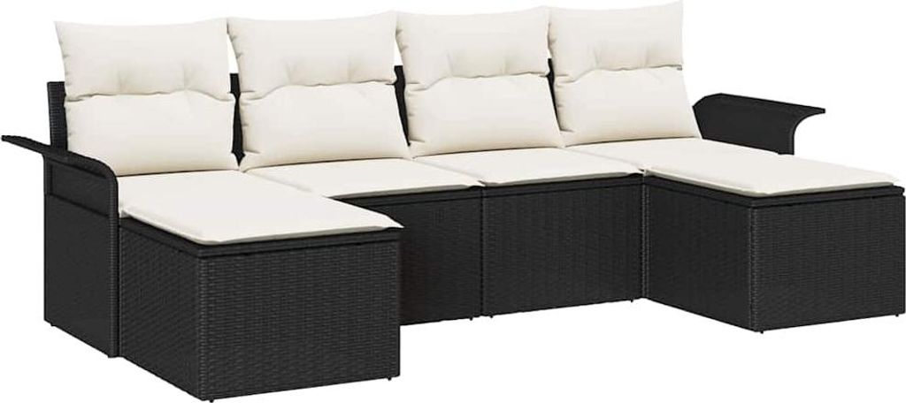 Gartensofa-set mit Speicher 6 pcs Schwarz Poly-Rattan