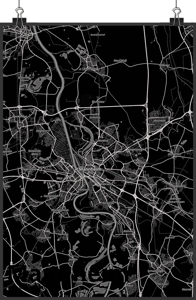 Mr. & Mrs. Panda Bild Mannheim DIN A2 - Geschenk, Kunstdruck, Wanddekoration, drucke, wandkunst, Stadt, Plakat, Dorf Karte Landkarte Map Stadtplan