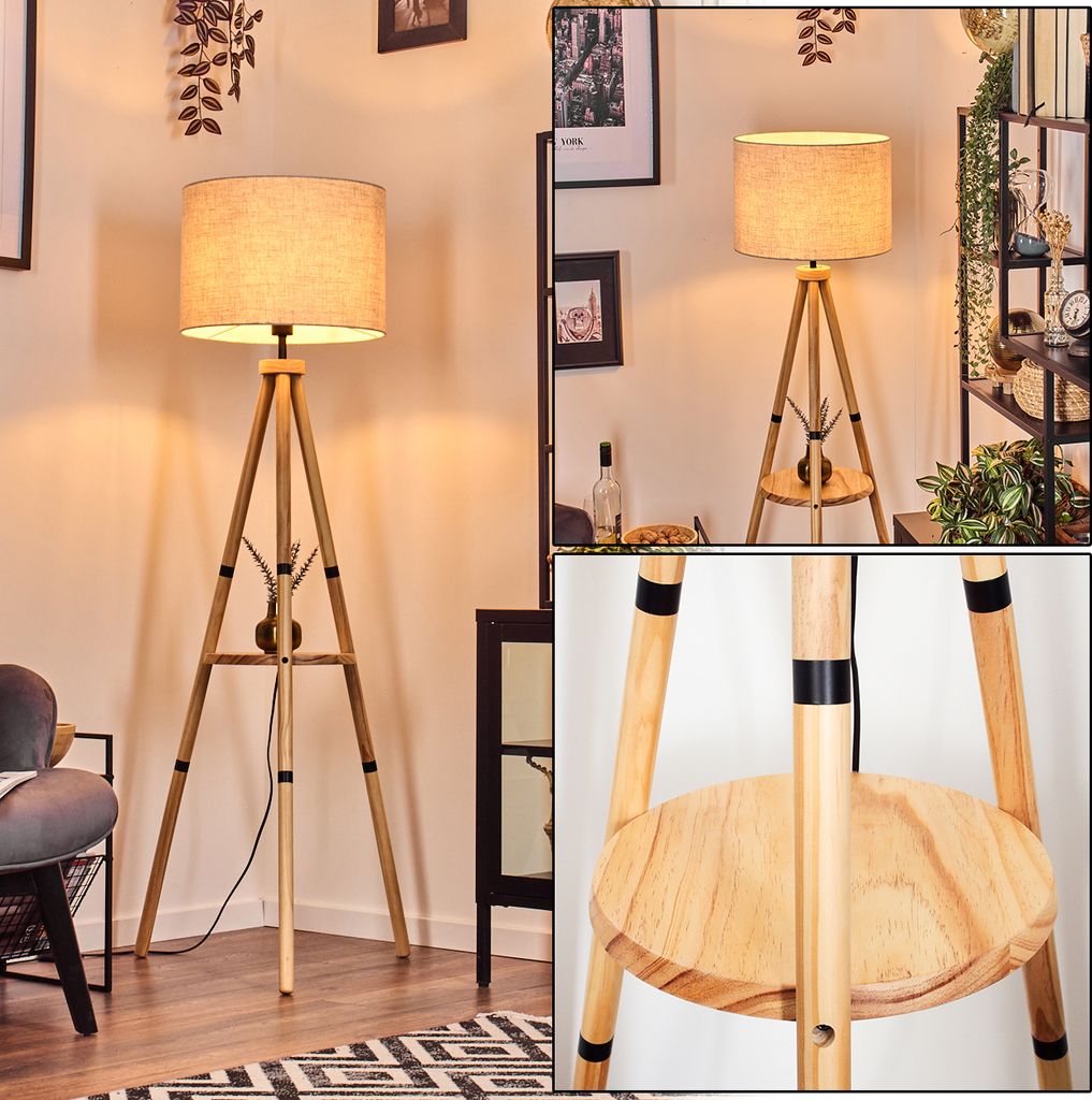Schiavonea Stehlampe aus Holz/Stoff in Natur/Beige/Weiß