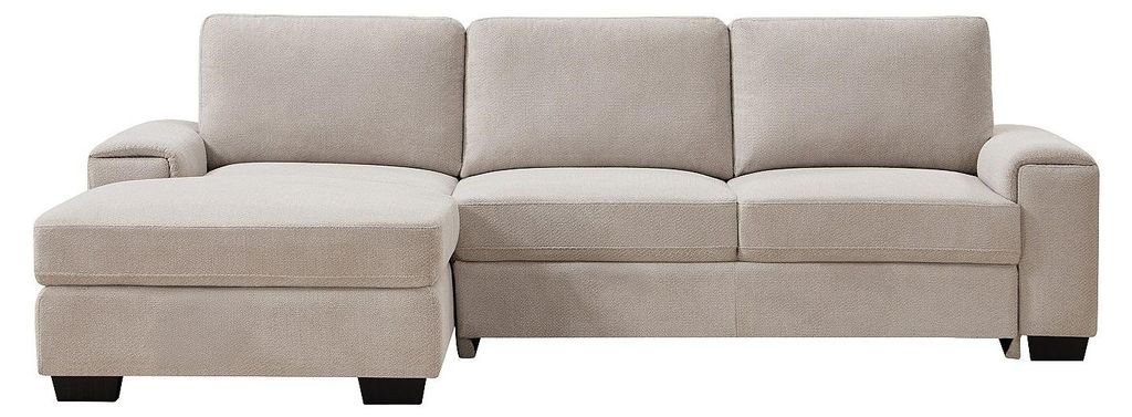 Linksseitiges Ecksofa mit Schlaffunktion aus strukturiertem Stoff in Beige – EMBAPO