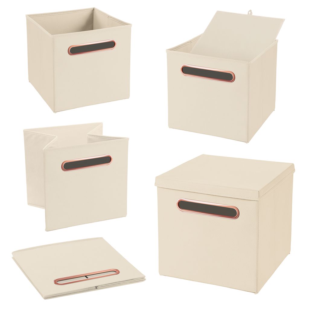 1 Stück Creme Faltbox 32,5 x 32,5 x 32,5 cm mit ROSEGOLD Griff Aufbewahrungsbox faltbar, mit Deckel