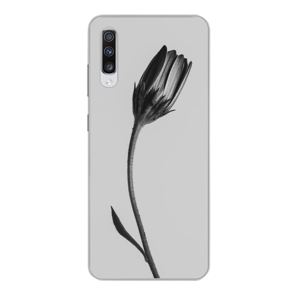 MuchoWow Handyhülle Schutzhülle Hülle für Samsung Galaxy A70 Pflanze - Makro - Schwarz - Weiß Silikon Softcase Handy Hülle - Schutzhaube