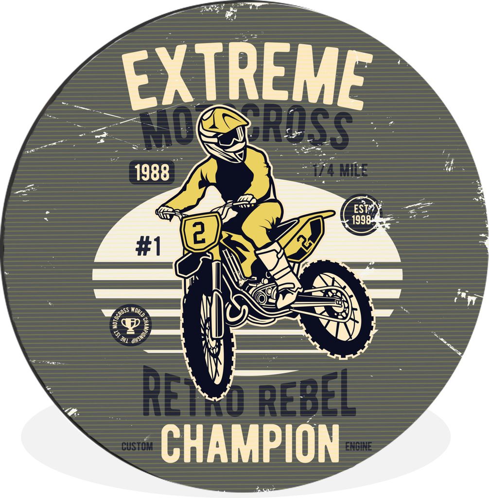 MuchoWow Aluminium Wandkreis Motorrad - Mann - Retro - Gelb Ø 60 cm Wanddeko Modern Wohnzimmer - Wand Kreis - Wandbild - Schlafzimmer - Aluminiu...