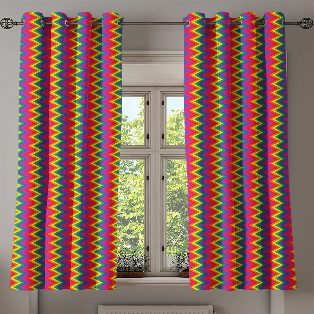 Paire de rideaux décoratifs multicolores à rayures géométriques 280x175 cm - 2