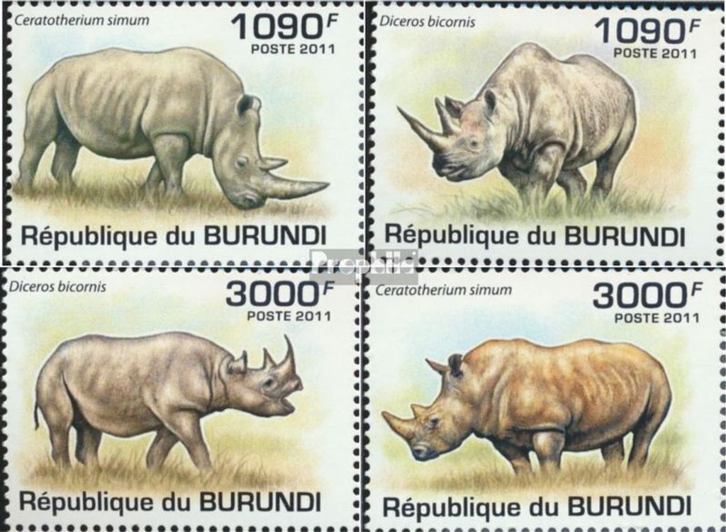 Briefmarken Burundi 2011 Mi 2110-2113 (kompl. Ausgabe) postfrisch Nashorn