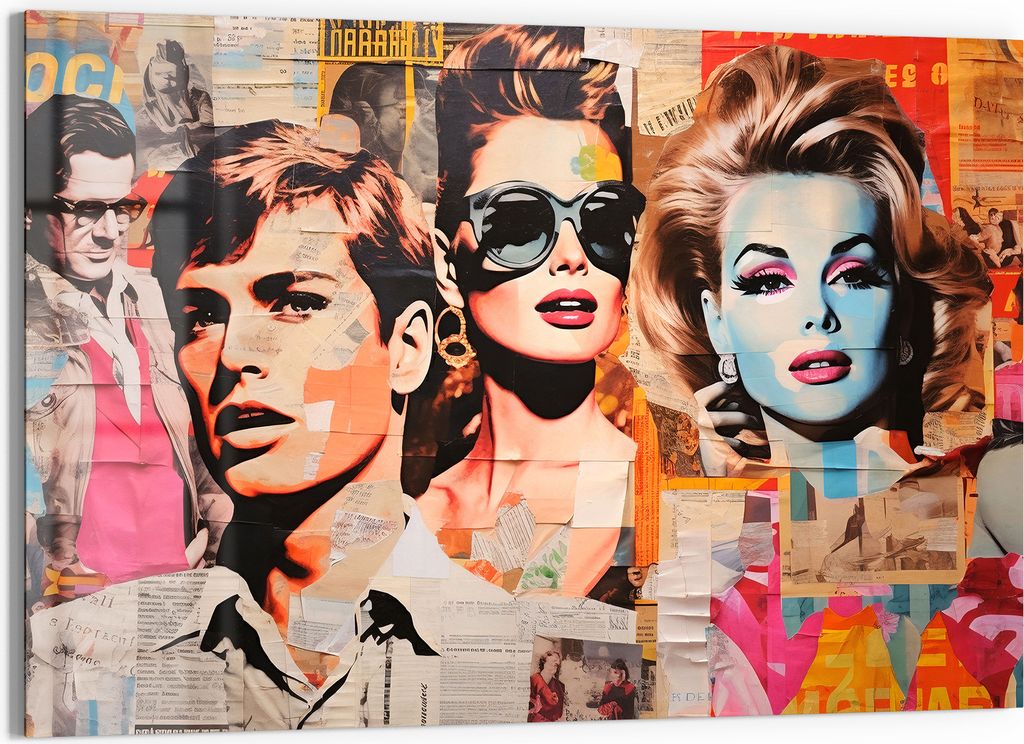 DEQORI Glasbild Echtglas 90x60 cm 'Ikonen Collage' Wandbild Bild modern Deko