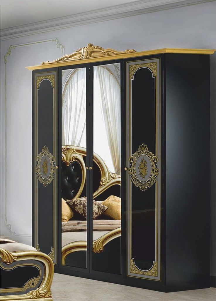 Casa Padrino Luxus Barock Schlafzimmer Schrank Schwarz / Gold 177 cm - Barock Schlafzimmer Möbel