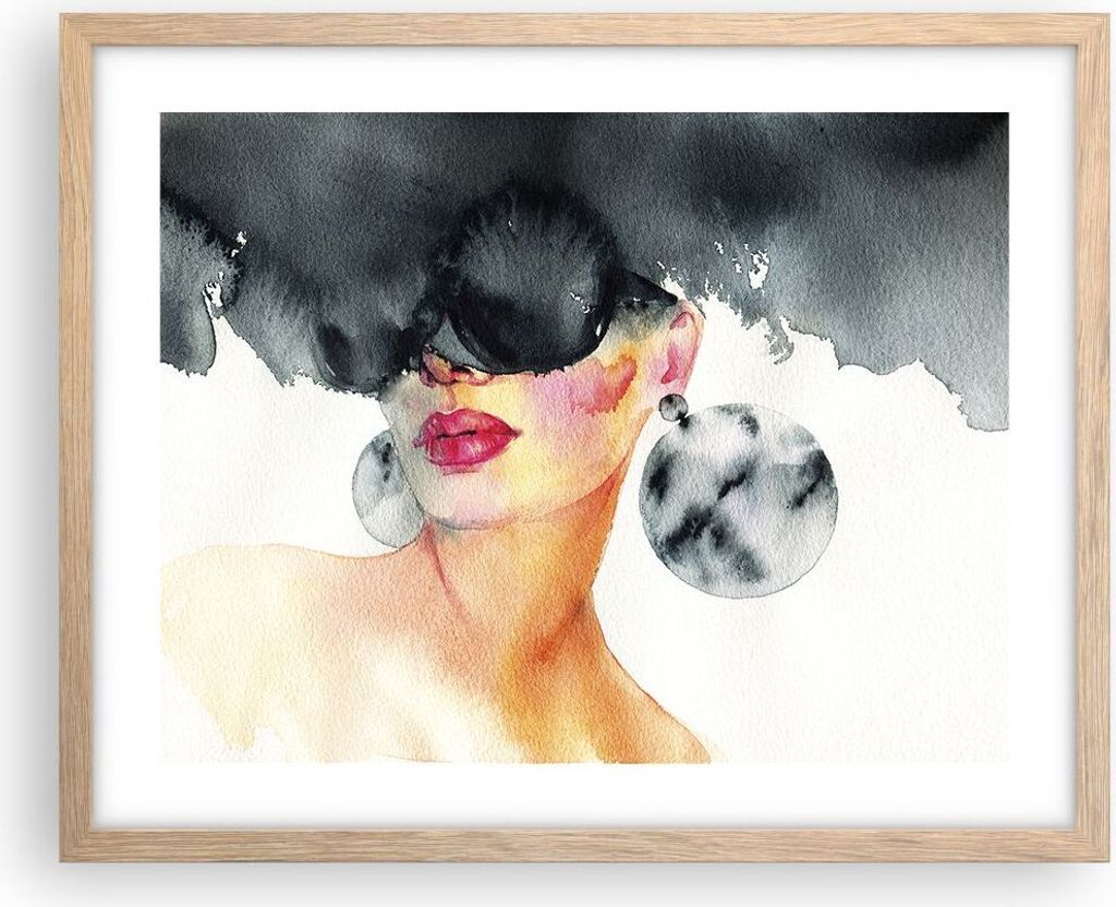 Gerahmtes Poster - Rahmen in heller Eiche - Aquarell Modell Produktbild 