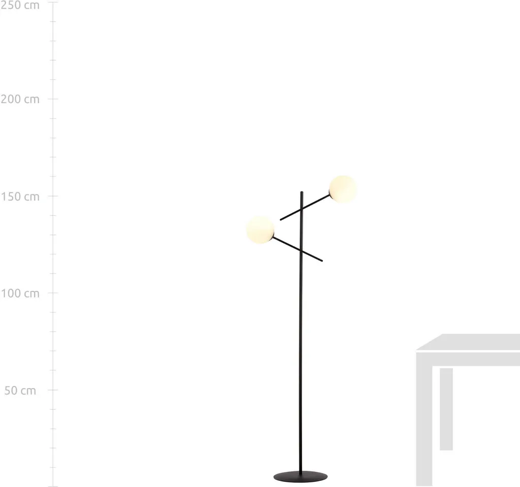 Lampadaire Double Eclairage E14 40W Noir et Verre Opale Série LINEAR