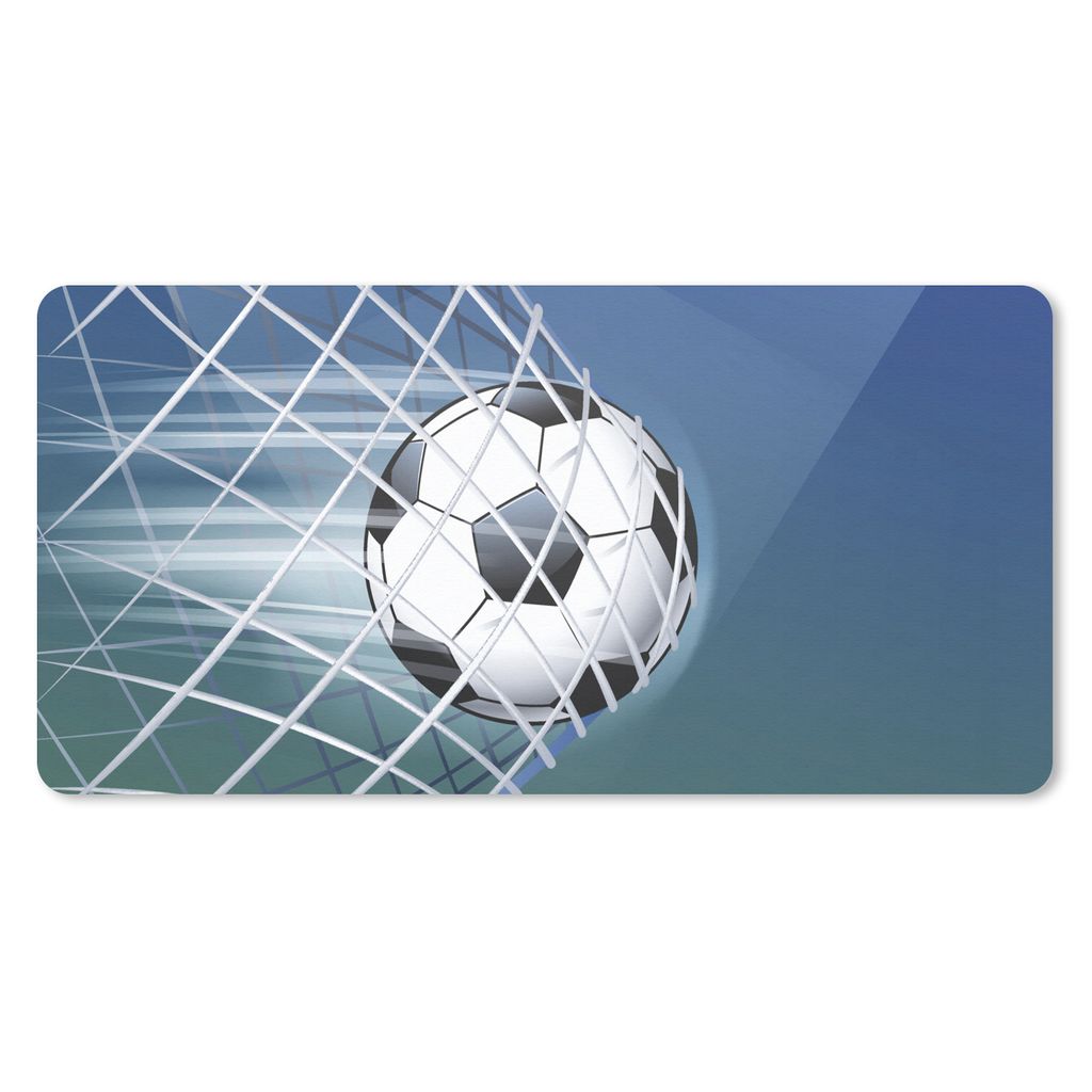 MuchoWow Schreibtischunterlage Eine Illustration eines Fußballs im Netz - Jungen - Mädchen - Kinder 80x40 cm - XXL Mauspad - Gaming Mauspad