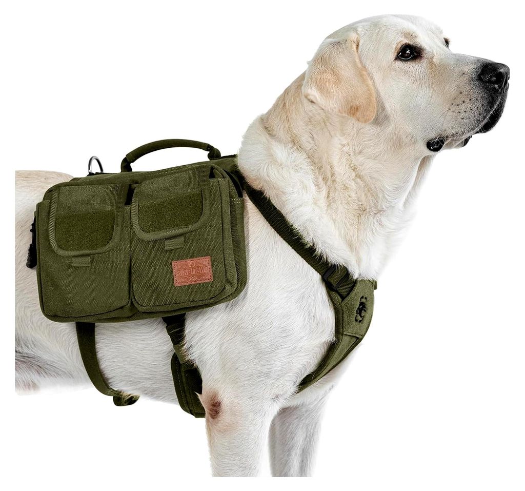 Hundegeschirr mit Tasche, Hoppy Camper 3.0 Camping Wandern Hunderucksack für mittlere und große Hunde, Rucksack für Hunderücken mit 2 Haupttasc...
