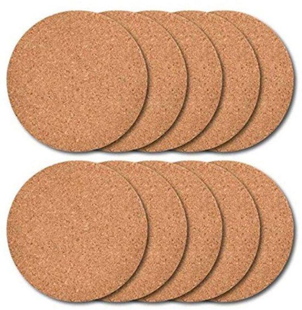 Kurk-Oberflächen-Unterlegscheiben, Runde Holz-Oberflächen-Unterlegscheiben, Bar-Unterlegscheiben für Gläser (10 Stück), 9 cm Durchmesser, 4 mm...