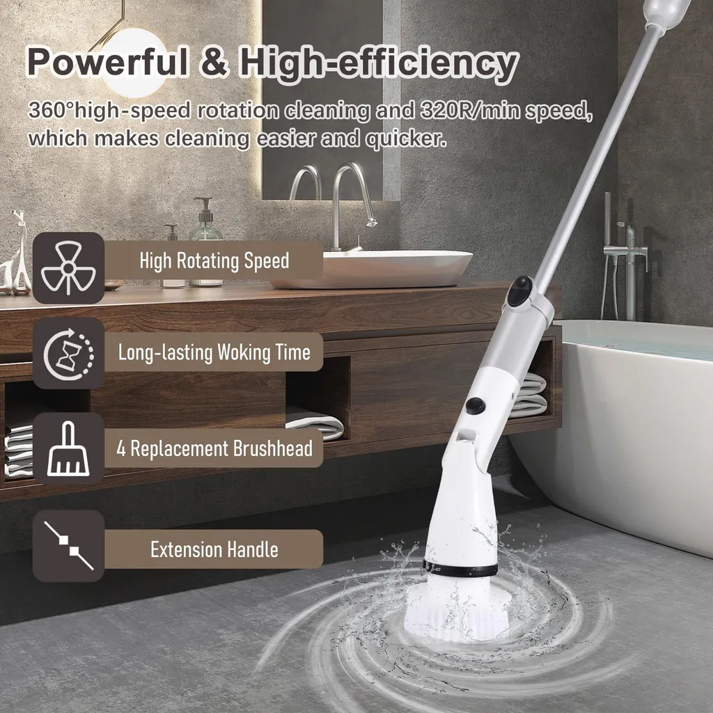 Brosse électrique rechargeable 4000mAh avec manche extensible flexible - 4
