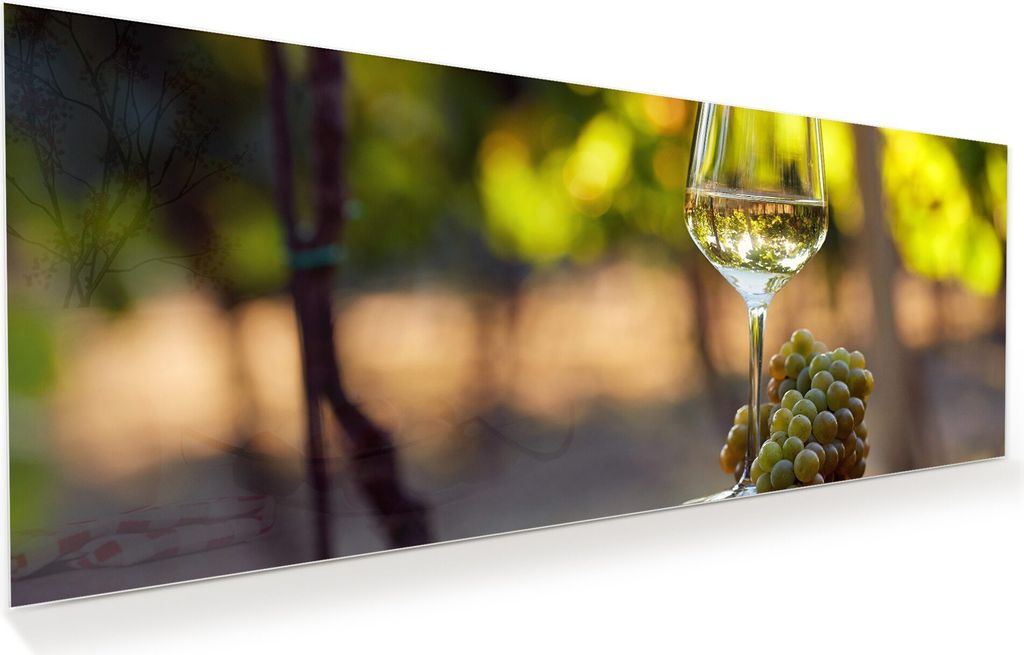 Glasbild Wandbild Glas Weisswein auf Barrel 150x60cm in XXL für Wohnzimmer, Schlafzimmer, Badezimmer, Flur