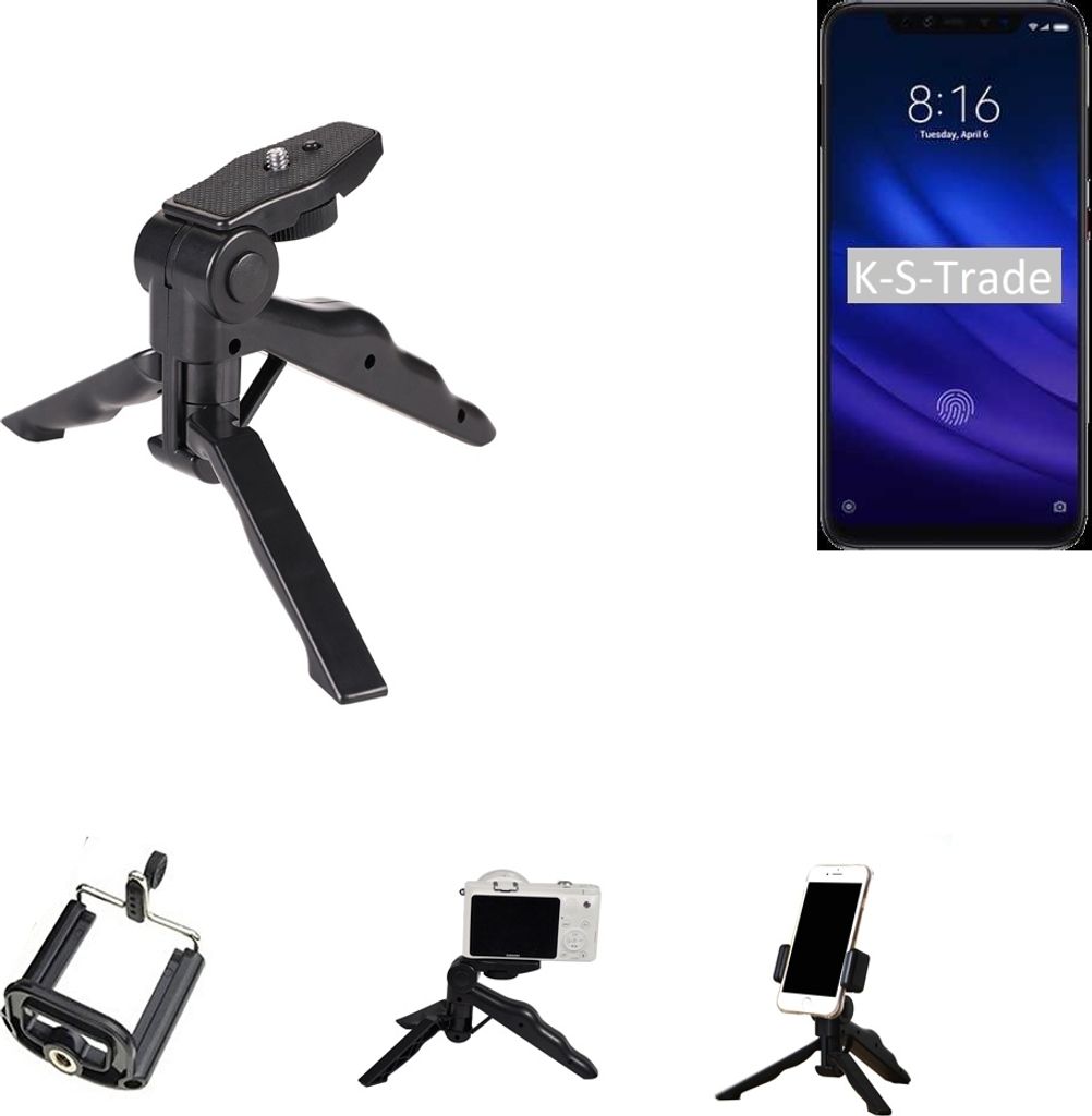 K-S-Trade Stativ Tisch-Ständer Dreibein Handy-Stativ Ständer kompatibel mit Xiaomi Mi 8 Pro Mini-Stativ Smartphone Tripod Handy-Stativ aus Plastik