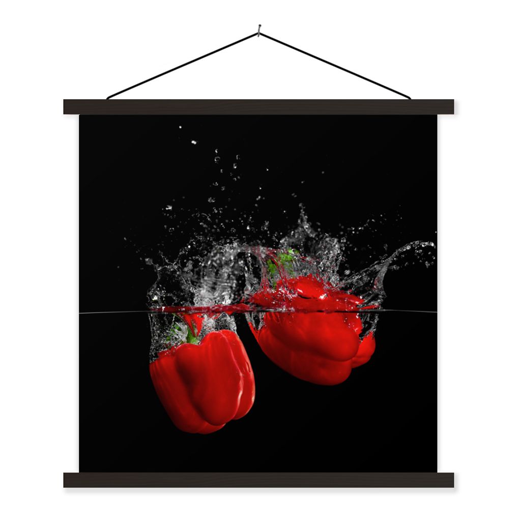 MuchoWow Textilposter Paprika - Gemüse - Stilleben - Wasser - Rot 40x40 cm mit schwarzem Rahmen - Fotos