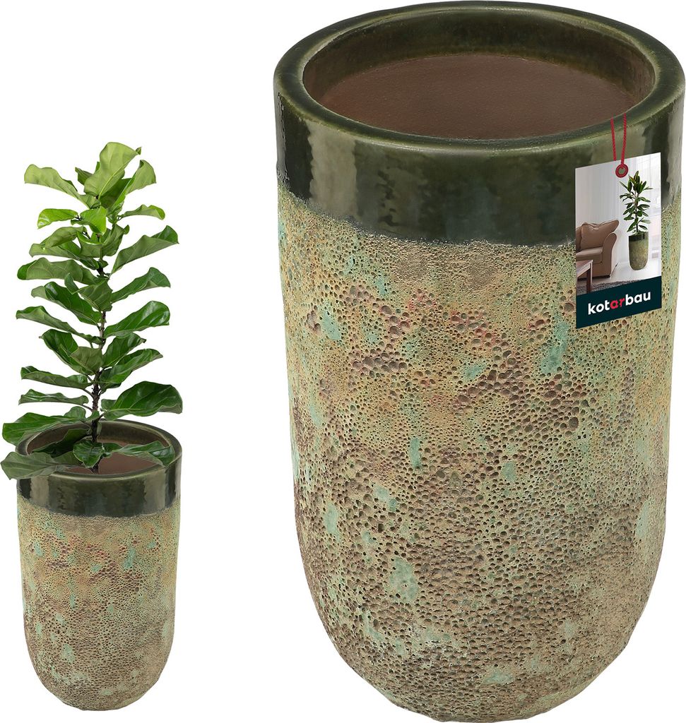KOTARBAU Blumenkübel Höhe 44 cm 26 cm Blumentopf Grün Keramik Pflanzkübel frostsicher Übertöpfe für draußen Flower Pot Outdoor & Indo...