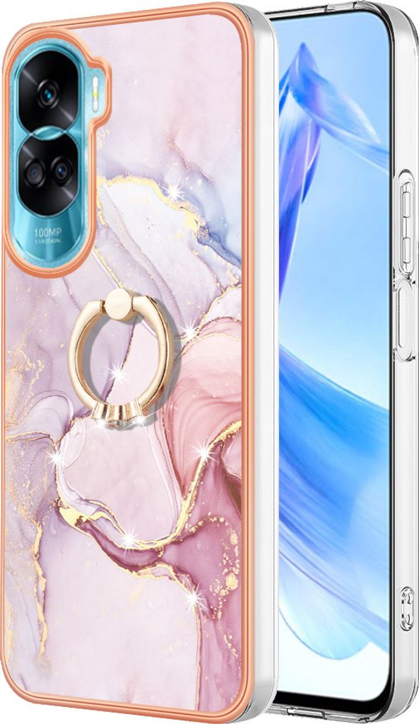Hülle für Honor 90 Lite 5G Muster TPU Silikon Stoßdämpfer Bumper Schutzhülle mit Ring Ständer Kupfer