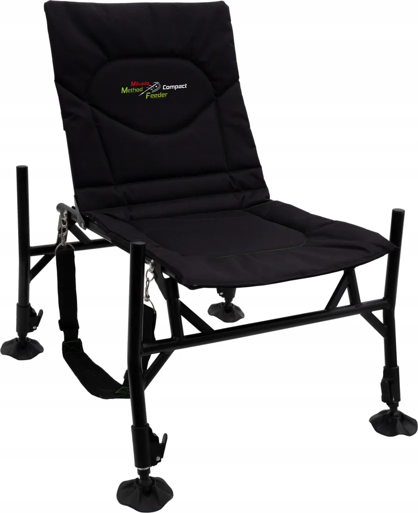 Chaise de pêche à la carpe pliable noire avec accoudoirs réglables