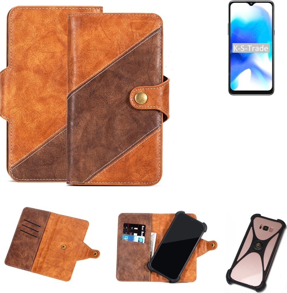 K-S-Trade Handyhülle Schutzhülle Bookstyle Case Wallet-Case kompatibel mit Blackview A80s Cover Klapphülle Kantenschutz Smartphone dunkelbraun