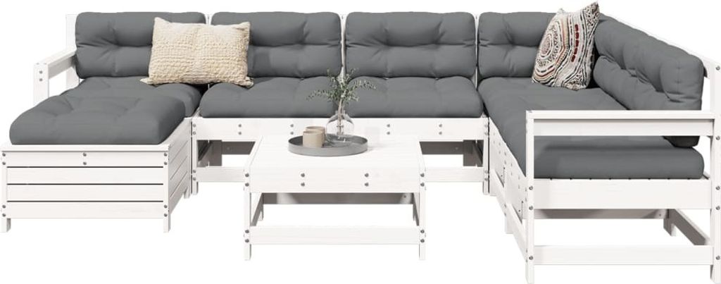 Möbel 8-tlg. Garten-Sofagarnitur Weiß Massivholz Kiefer - Gartenmöbelset 3250589