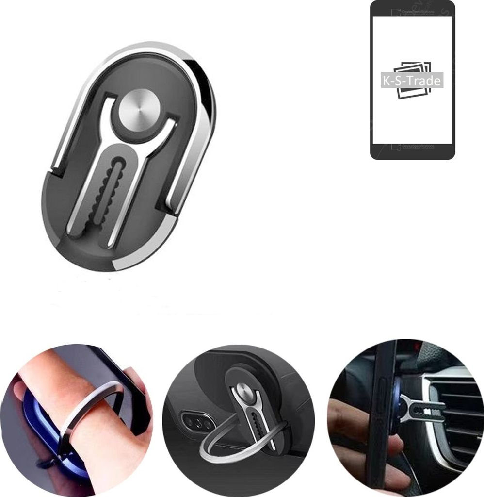 K-S-Trade 3in1 Smartphone-Ring Handy-Ring kompatibel mit Samsung Galaxy Grand Prime Plus (2018) Fingerhalterung Handyring Tischständer