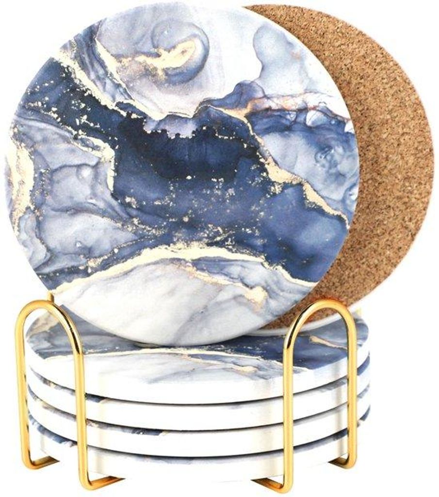 Keramische Untersetzer Set 6teilig blau Marmor Optik