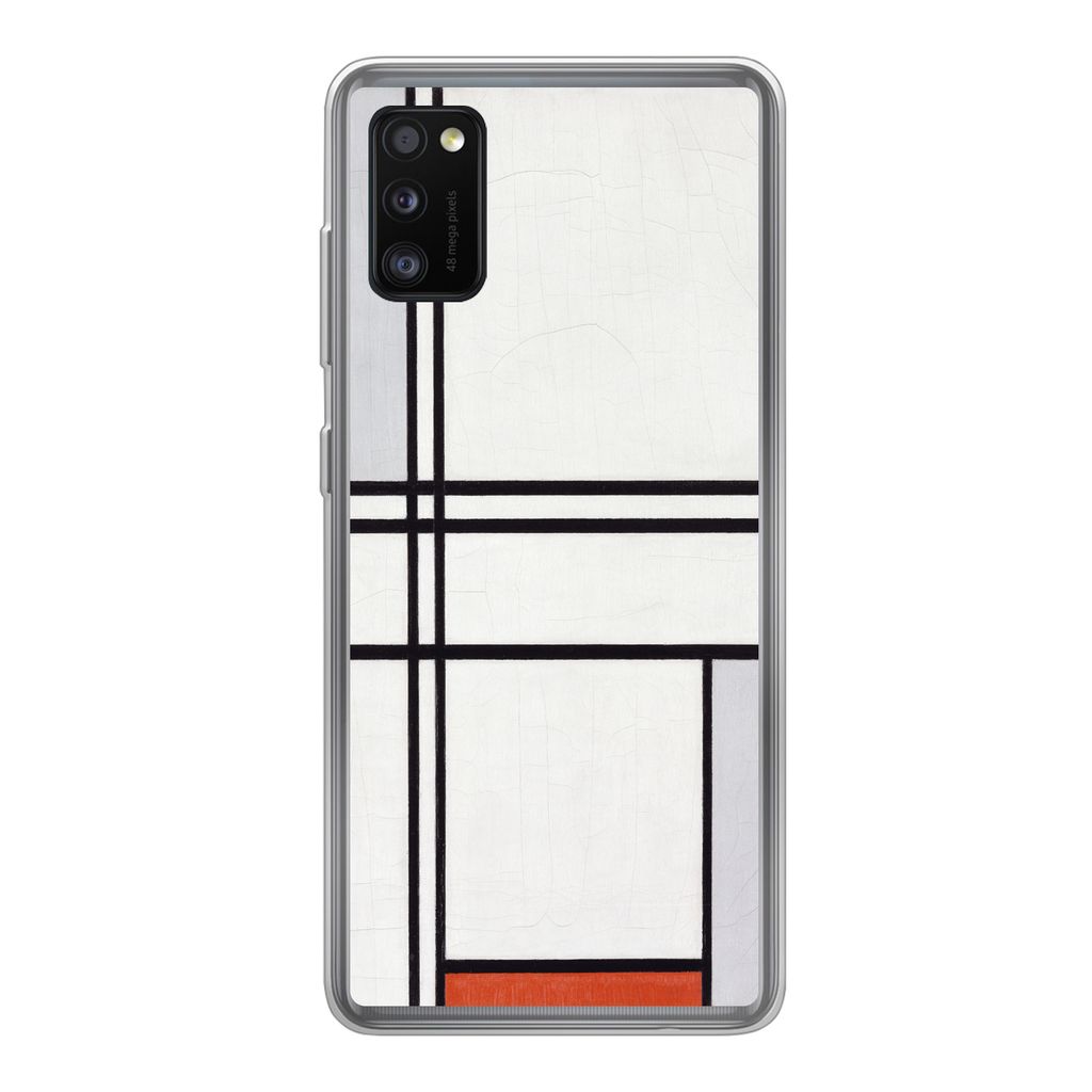 MuchoWow Handyhülle Schutzhülle Hülle für Samsung Galaxy A41 Komposition 1 mit Rot und Grau - Piet Mondrian Silikon Softcase Handy Hülle - M...