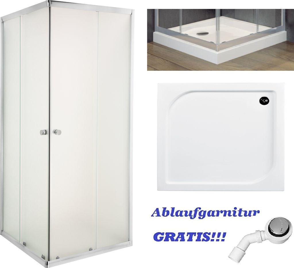 BADLAND Duschwanne und Duschkabine Parla Gefrorenes Glas 80x80 180cm Quadratisch mit Ablaufgarnitur GRATIS