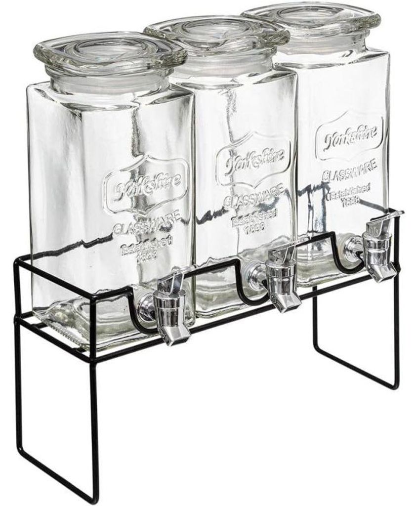 Triple fontaine à boisson en verre avec support en métal - Image du produit 