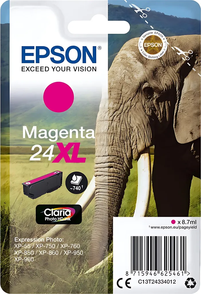 Epson 24XL Magenta Originale C13T24334010 - Cartuccia Inchiostro Elefante