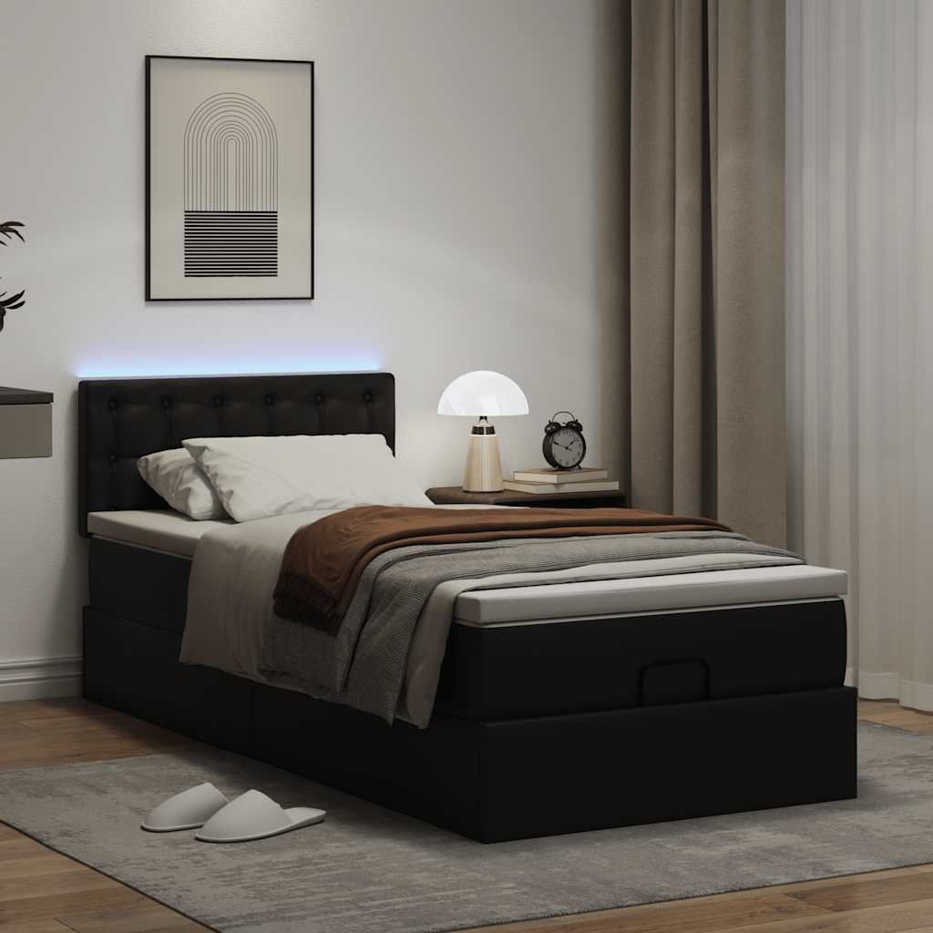 2025 Moderne Bettrahmen inkl. Lattenrost - Ottoman-Bett mit Matratzen & LEDs Schwarz 80x200 cm Kunstleder - Klassische Betten,Design 8500222 6parcel