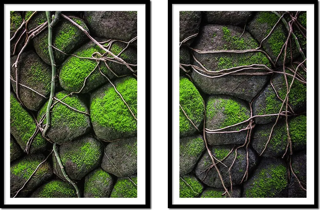 Décoration Murale Diptyque Pierres et Mousse 53x73cm Set de 2 Tableaux
