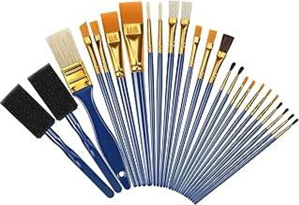 25 Stück Acryl Pinsel Set, Künstlerpinsel im Set, Schaumpinsel Acrylpinsel Aquarellpinsel Pinselsets für Wasserfarben Anfänger,Kinder und Gemä...