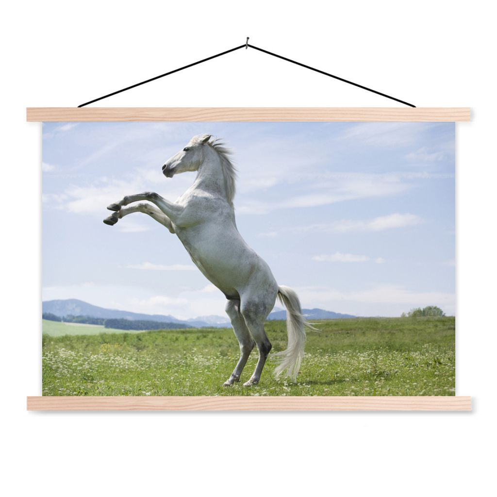 MuchoWow Textilposter Pferd - Aufzucht - Natur 120x80 cm mit holzfarbenen Rahmen - Aufhängeset