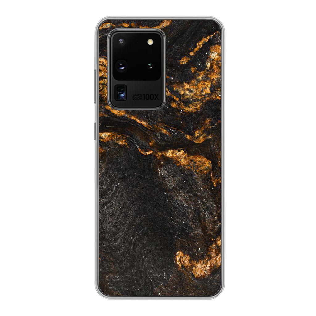 MuchoWow Handyhülle Schutzhülle Hülle für Samsung Galaxy S20 Ultra Marmor - Limette - Schwarz - Gold - Marmoroptik - Luxus Silikon Softcase H...