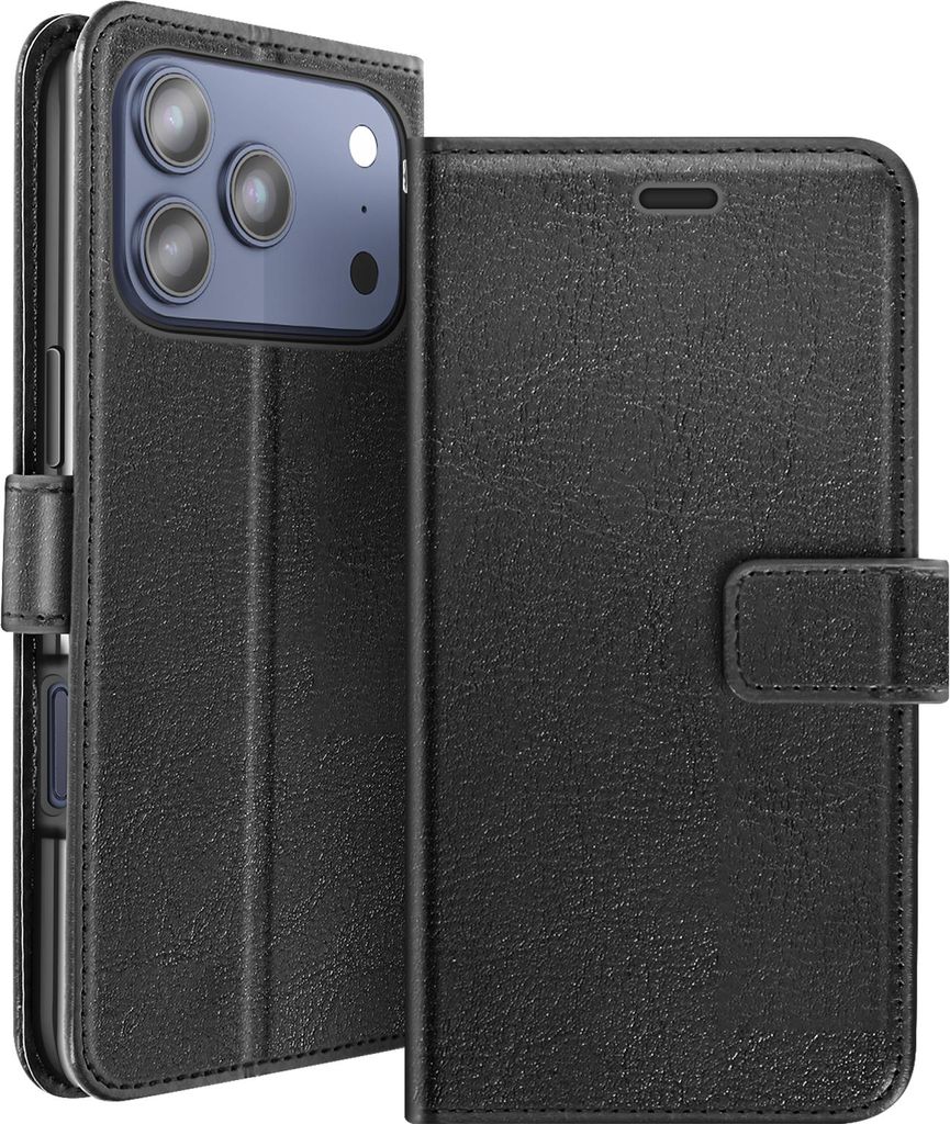Mayaxess, Etui iPhone 17 Pro Brieftasche mit Handschlaufe & Stand, Schwarz