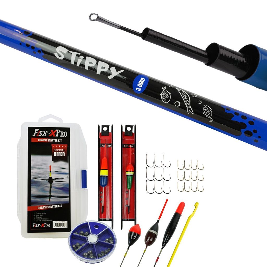 Fish-Xpro Festes Angelruten-Set 3m– Teleskoprute – Weißfisch-Set – Angelset – Posen-Set – Aufbewahrungsbox – Geschirre – 29-teilig