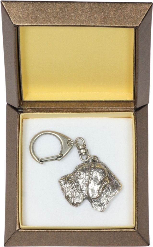 Deutsch Drahthaar - Versilberter Schlüsselanhänger mit Hund in einer Geschenkbox, Handtaschenschmuck, Rucksackanhänger der Marke Art-Dog