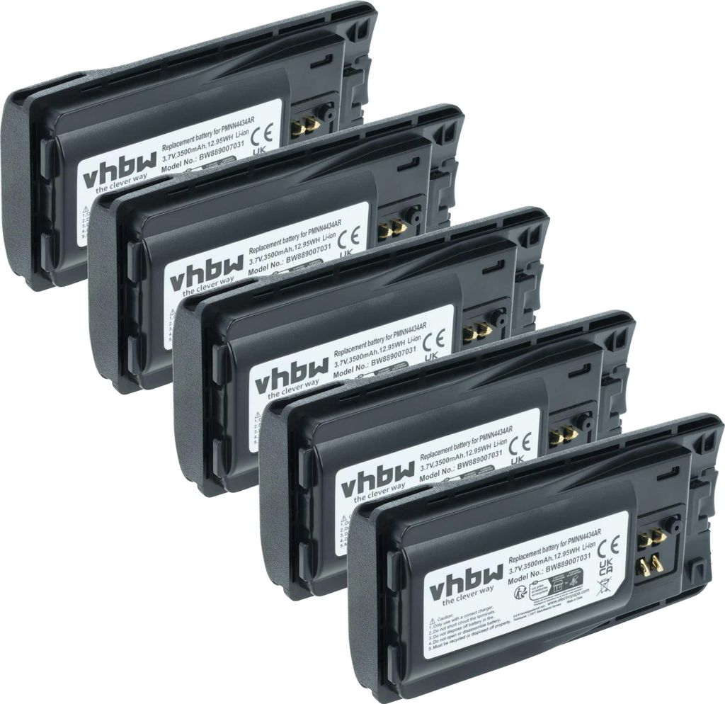 vhbw 5x Akku Ersatz für Motorola PMLN6394A, PMLN6394, MNN4453AR, PMNN4434, PMNN4434A für Funkgerät, Walkie Talkie (3500 mAh, 3,7 V, Li-Ion)