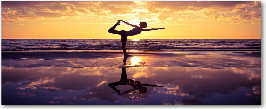 Tulup Leinwandbild - 125x50 cm - Wandkunst - Drucke auf Leinwand - Leinwanddruck - Menschen - Gelb - Yoga am Strand