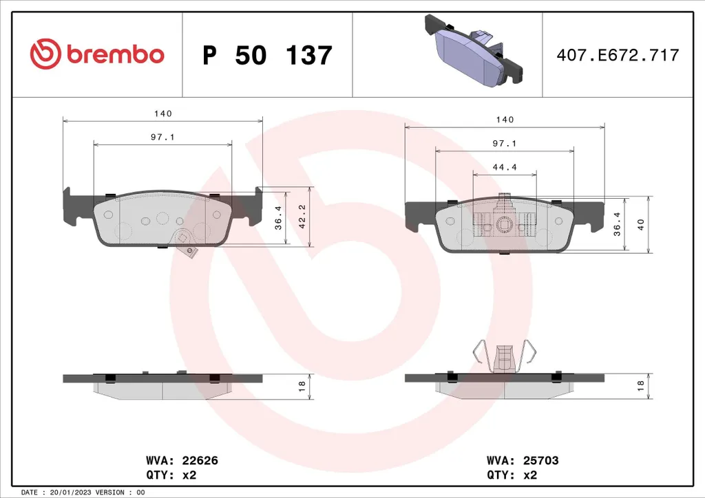 Plaquettes de frein Brembo P 50 137 pour Smart Fortwo 453