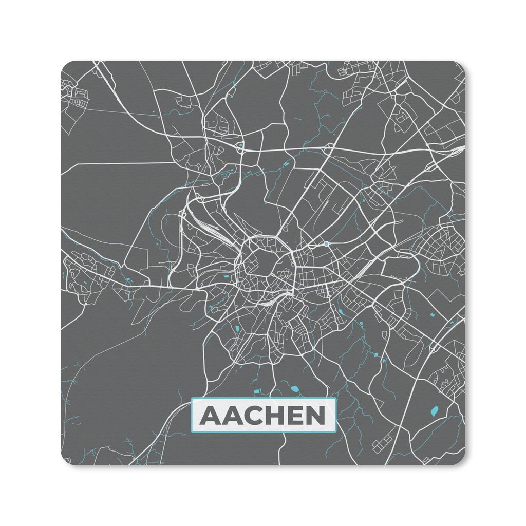 MuchoWow Mauspad Mousepad Blau - Deutschland - Karte - Stadtplan - Aachen 30x30 cm - Mousepads - Maus Mat - Pad - Mausunterlage - Gaming