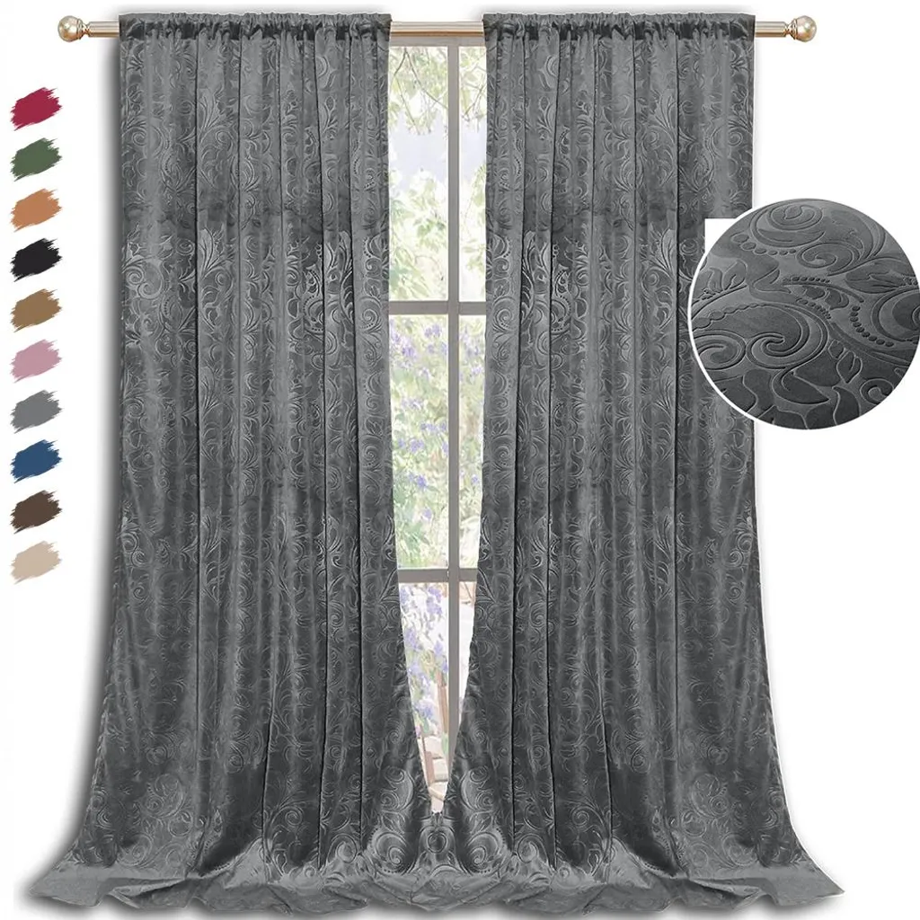 Tende Velluto Grigio Goffrato 2 Pezzi 132x225cm | Oscuramento Hotel