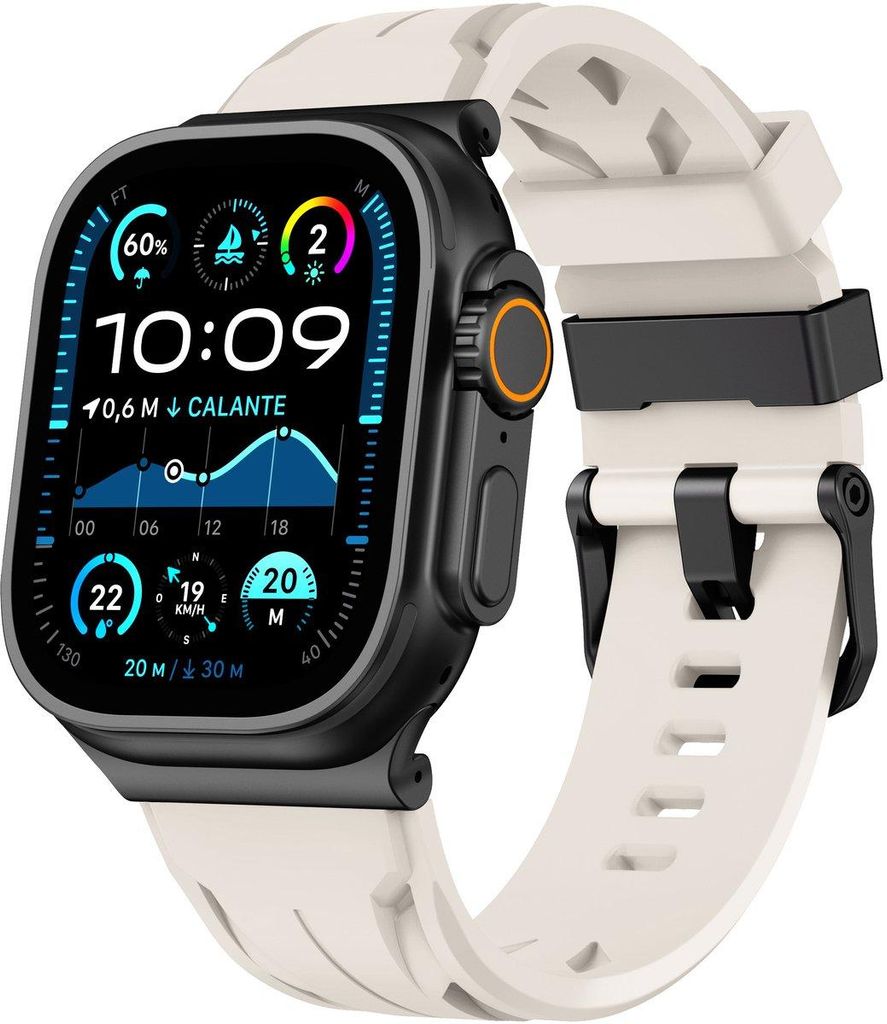 Stravo Silikon Sportarmband Racing Design für Apple Watch Ultra 49 mm und Serie 10 9 8 7 6 5 4 SE weich komfortabel Starlight